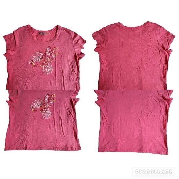 Three Hearts pink white yellow red sea shell print short sleeve t shirt sz PXL - Picture 3 of 10